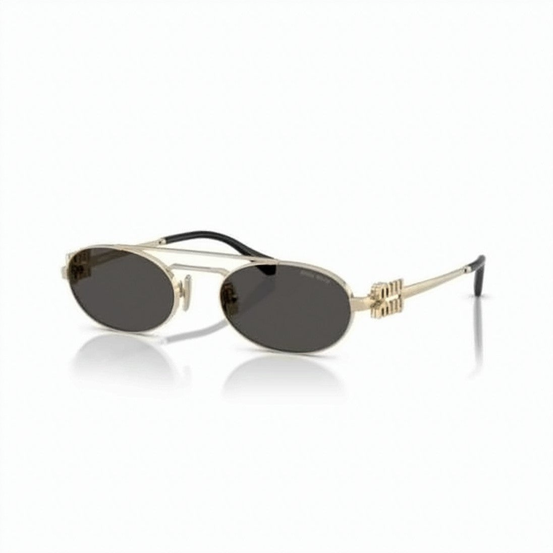 Miu Miu Oval Gold Metal Frame Sunglasses With Geometric Temples