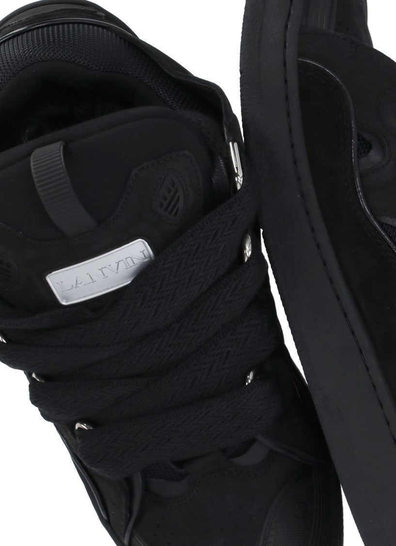 Lanvin Black Herringbone Detail Leather Low-Top Sneakers