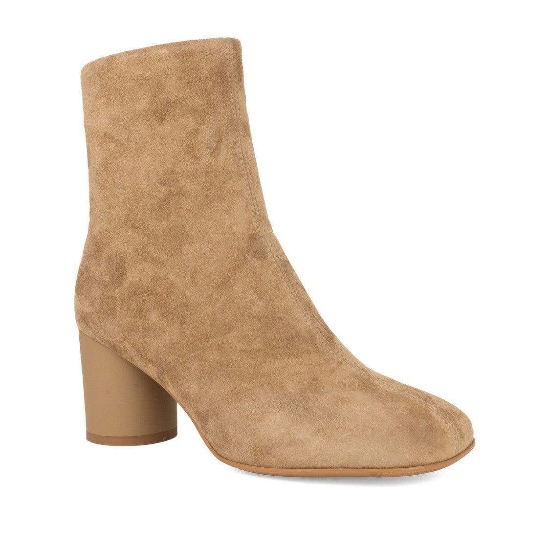Linda Baumann Beige Suede-Like Block Heel Ankle Boots