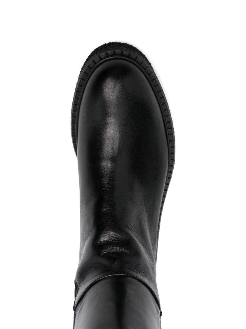 Guglielmo Rotta Knee-High Black Leather Ankle Boots
