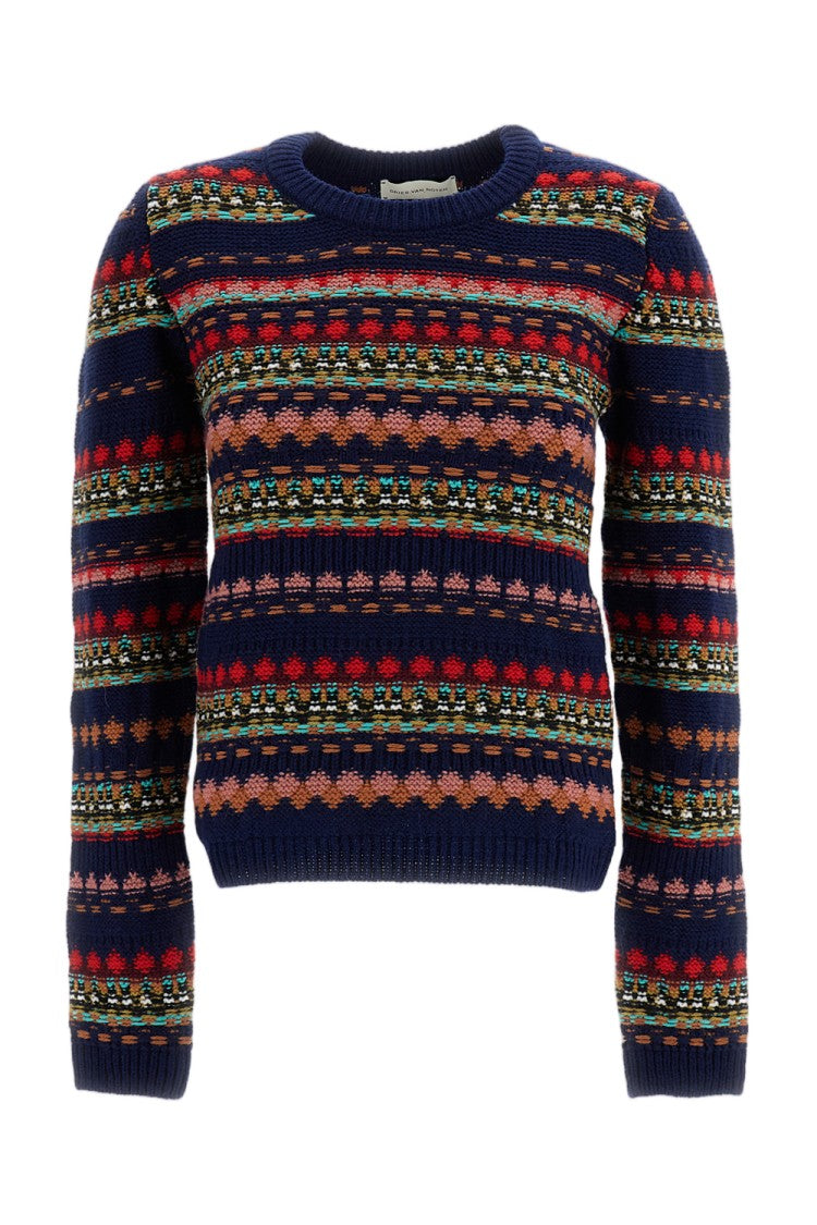 Dries Van Noten Multicolor Jacquard Geometric Wool Sweater