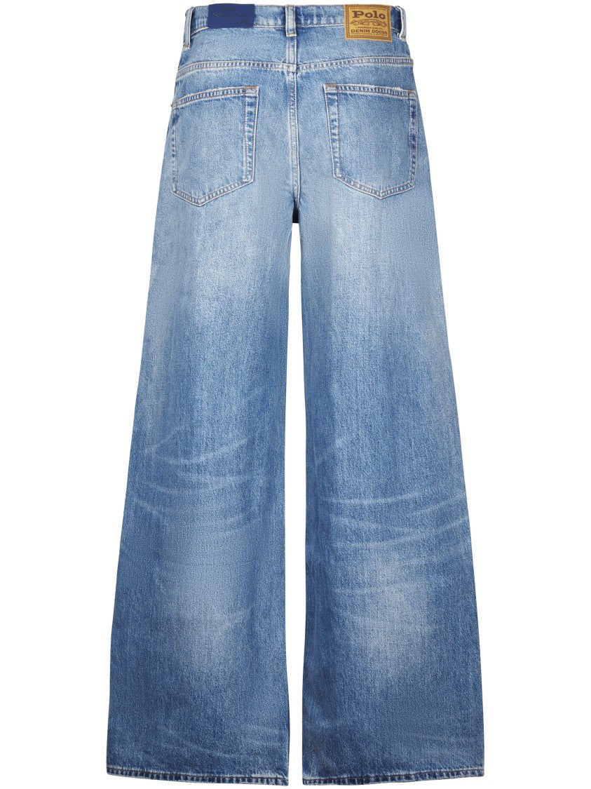 Polo Ralph Lauren High-Waisted Denim Wide-Leg Pants With Faded Wash