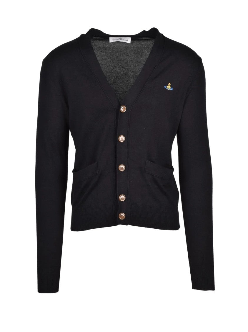 Vivienne Westwood Button-Front Black Cardigan With Subtle Emblem Detail