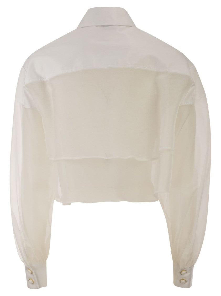Elisabetta Franchi Cropped Cotton Shirt With Silk Organza Inserts