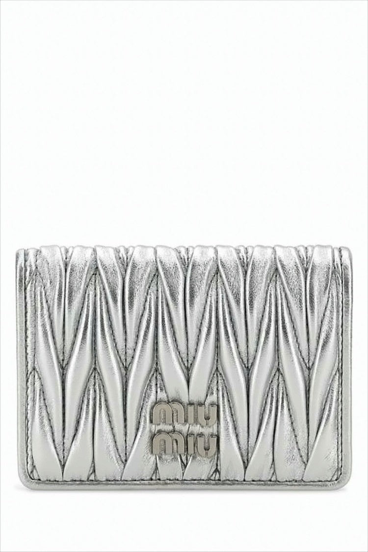 Miu Miu Quilted Lambskin Card Wallet With Metallic Finish