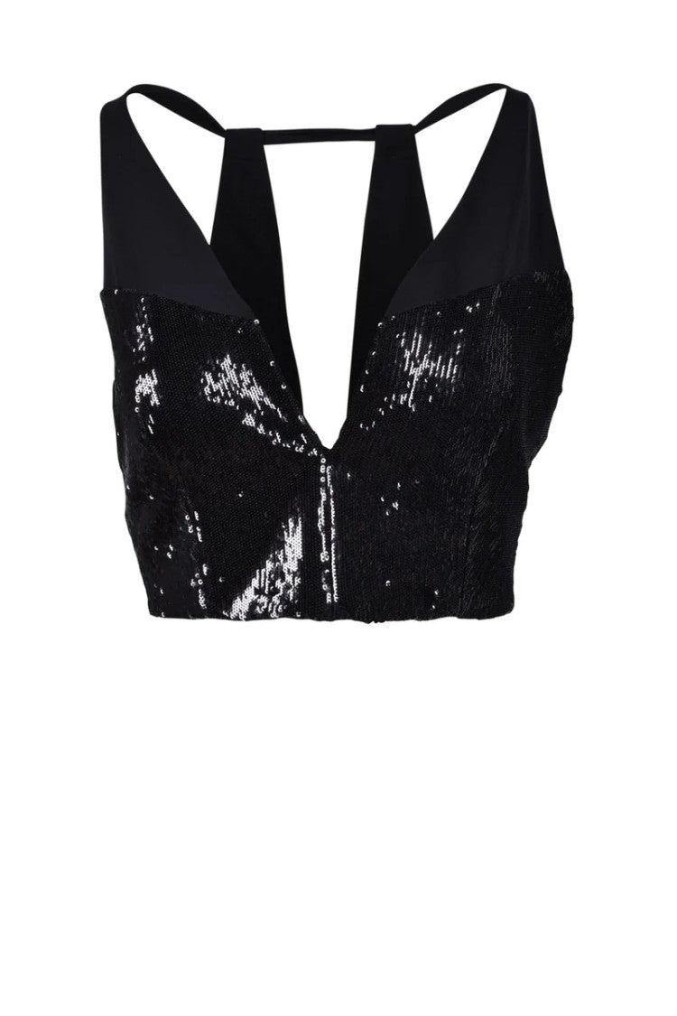 Costume National C. Black Sequin Rayon Cropped Top