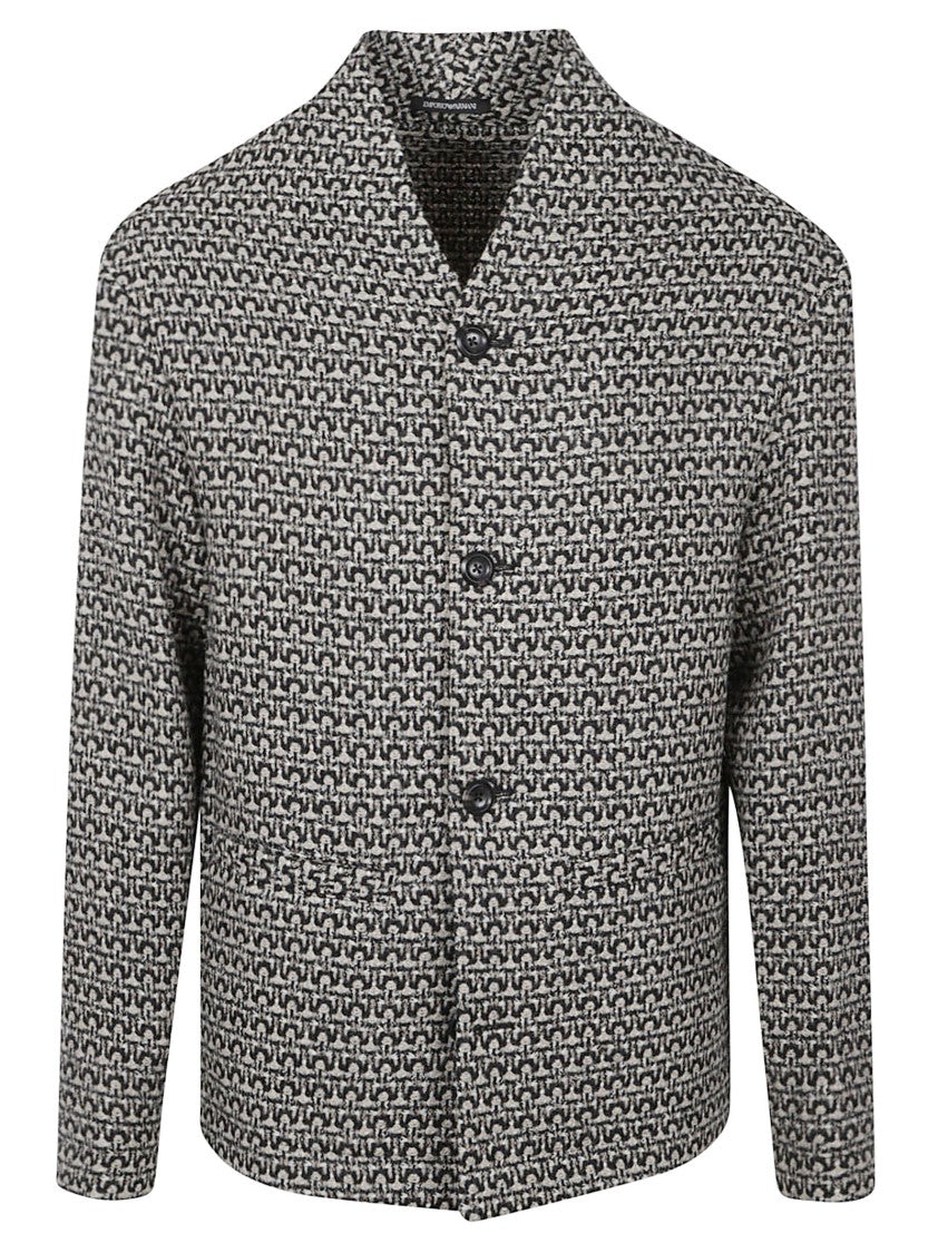 Emporio Armani Textured Monochrome Jacket With High Collar And Structured Silhouette