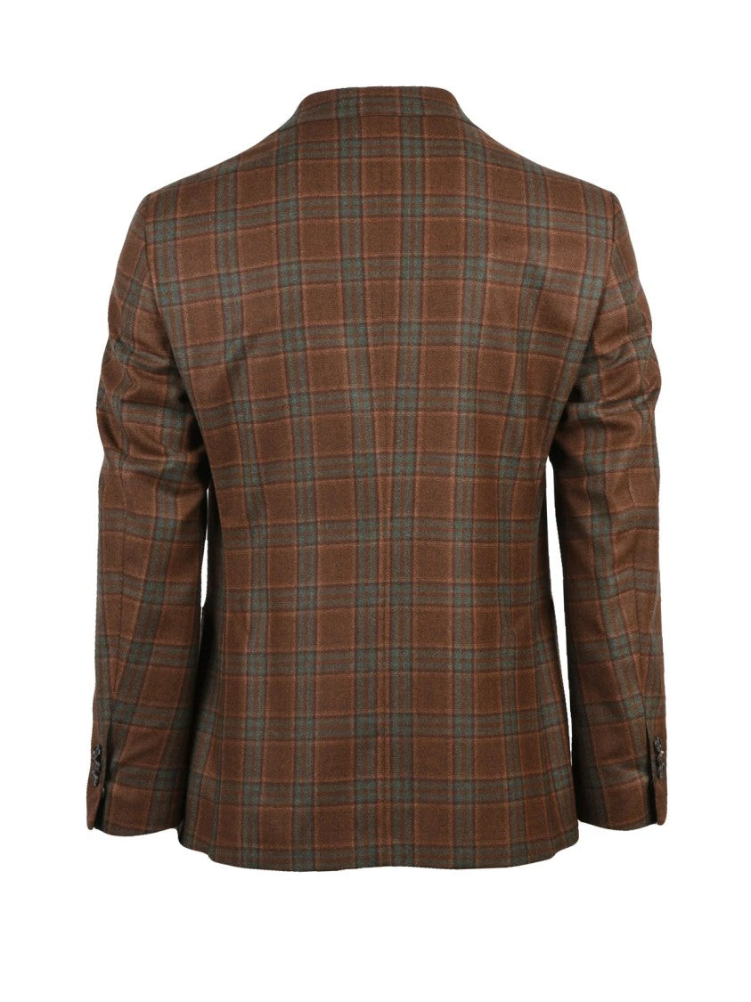 Luigi Bianchi Rounded Virgin Wool Jacket With Distinctive Plaid Pattern