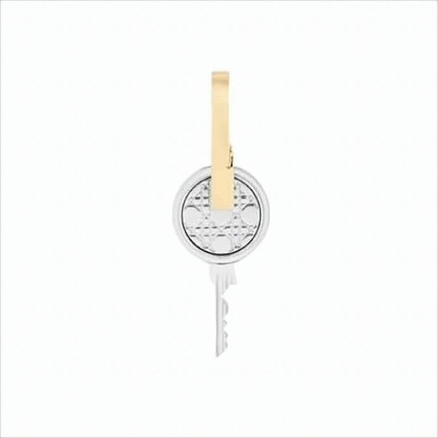 Christian Dior Circular Silver Keychain With Gold Clasp