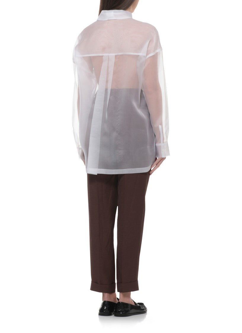 Parosh White Shake Draped Silk Shirt