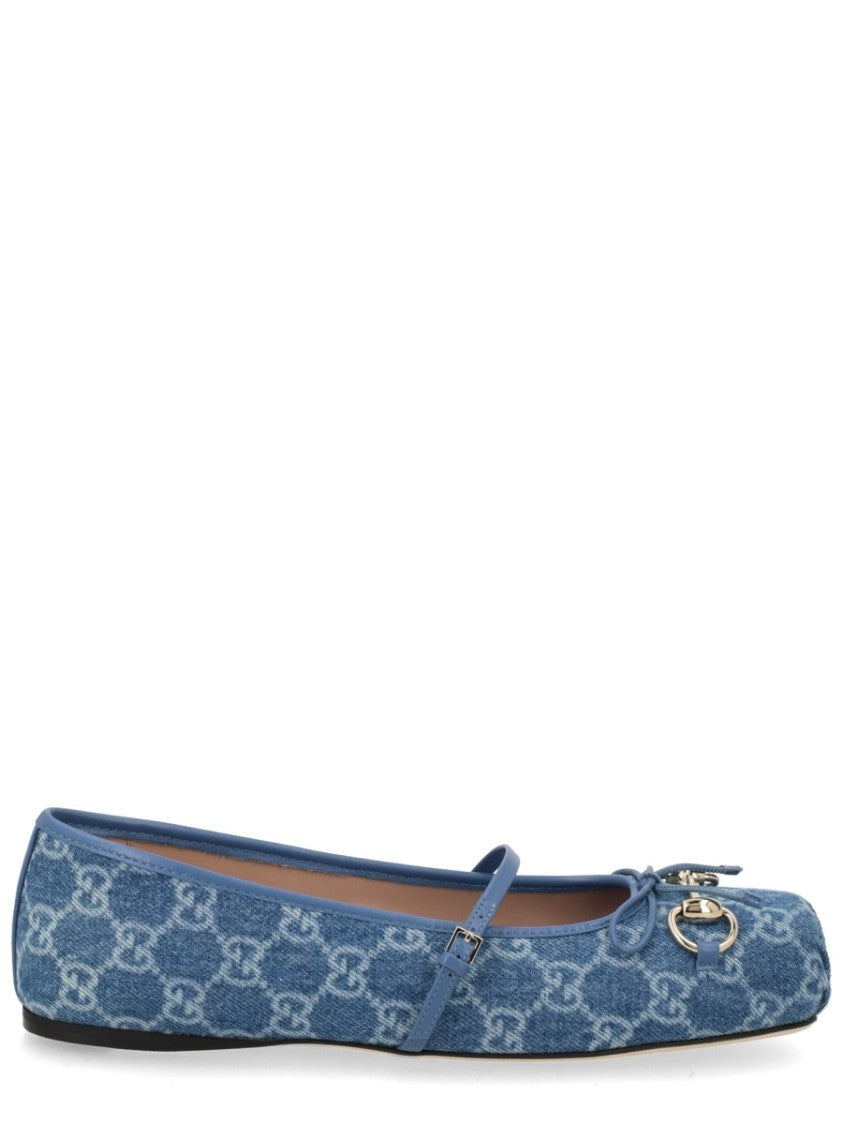 Gucci Horsebit Denim Flat Ballerina Shoes