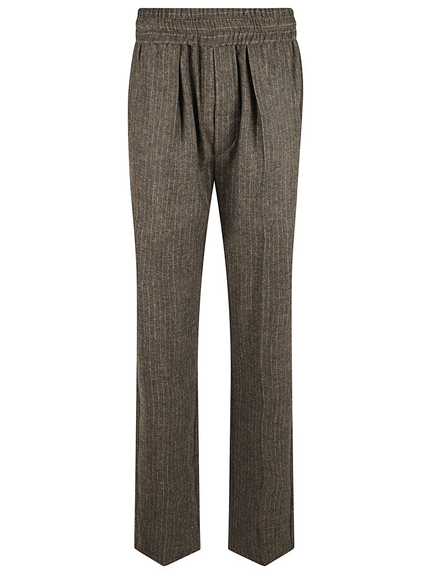 Isabel Marant Dark Bronze Pinstripe Trousers With Elasticated Waistband