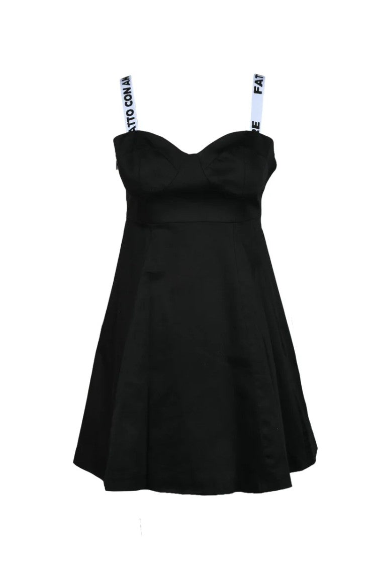 Giulia N Black Flared Cotton-Blend Mini Dress