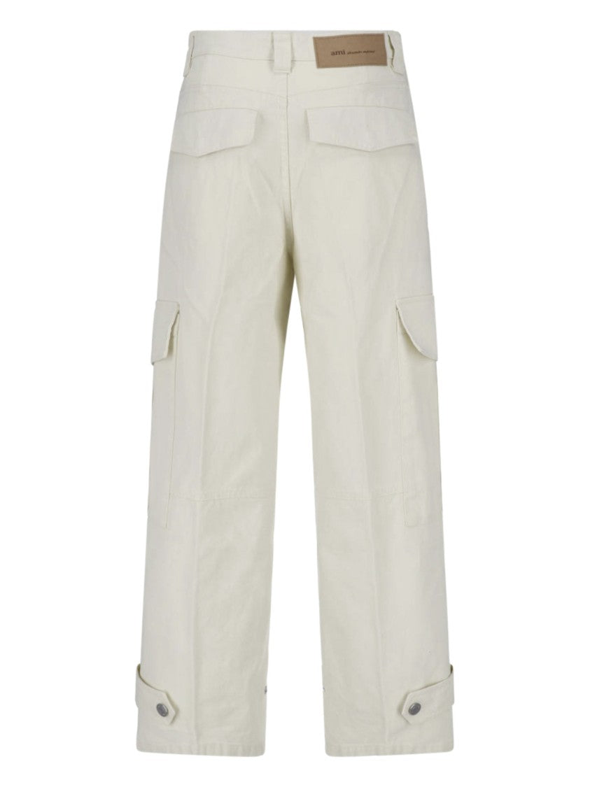 Ami Paris White Cotton Cargo Straight-Leg Pants