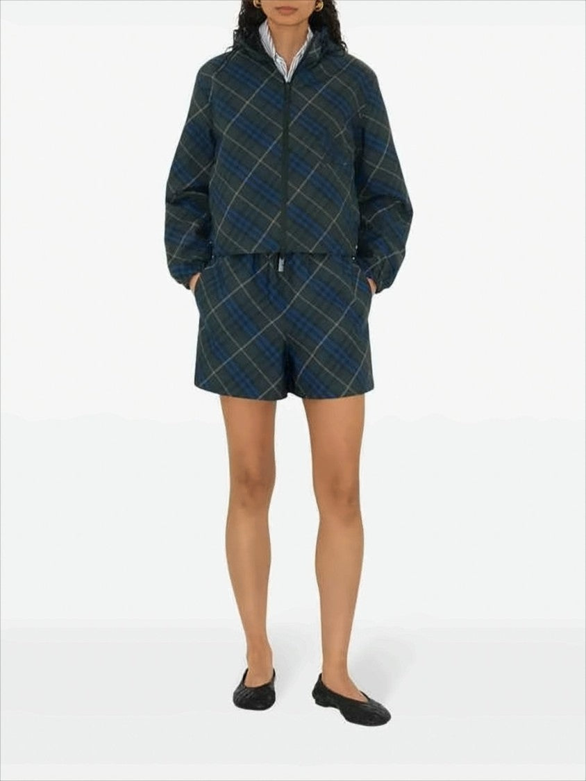 Burberry Cropped Hooded Jacket In Dark Plaid