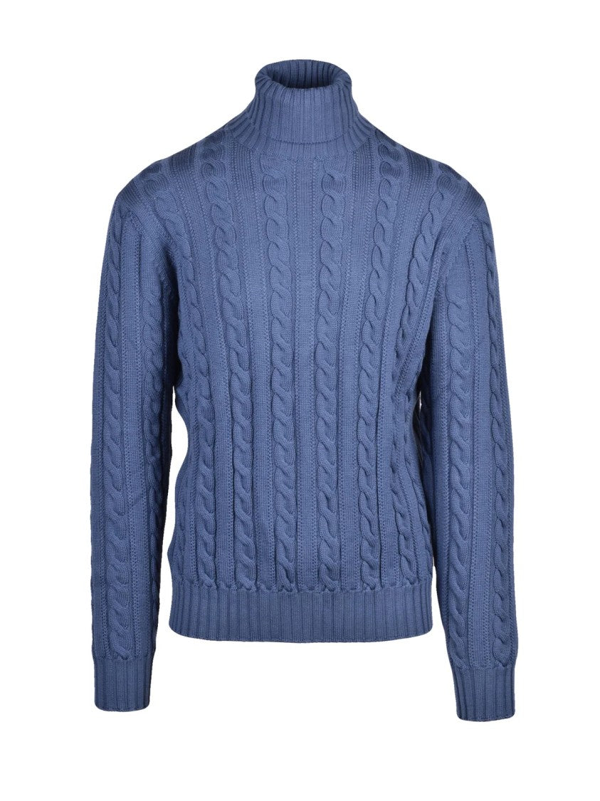 Filippo De Laurentiis Blue Extrafine Merino Wool Cable Knit Sweater