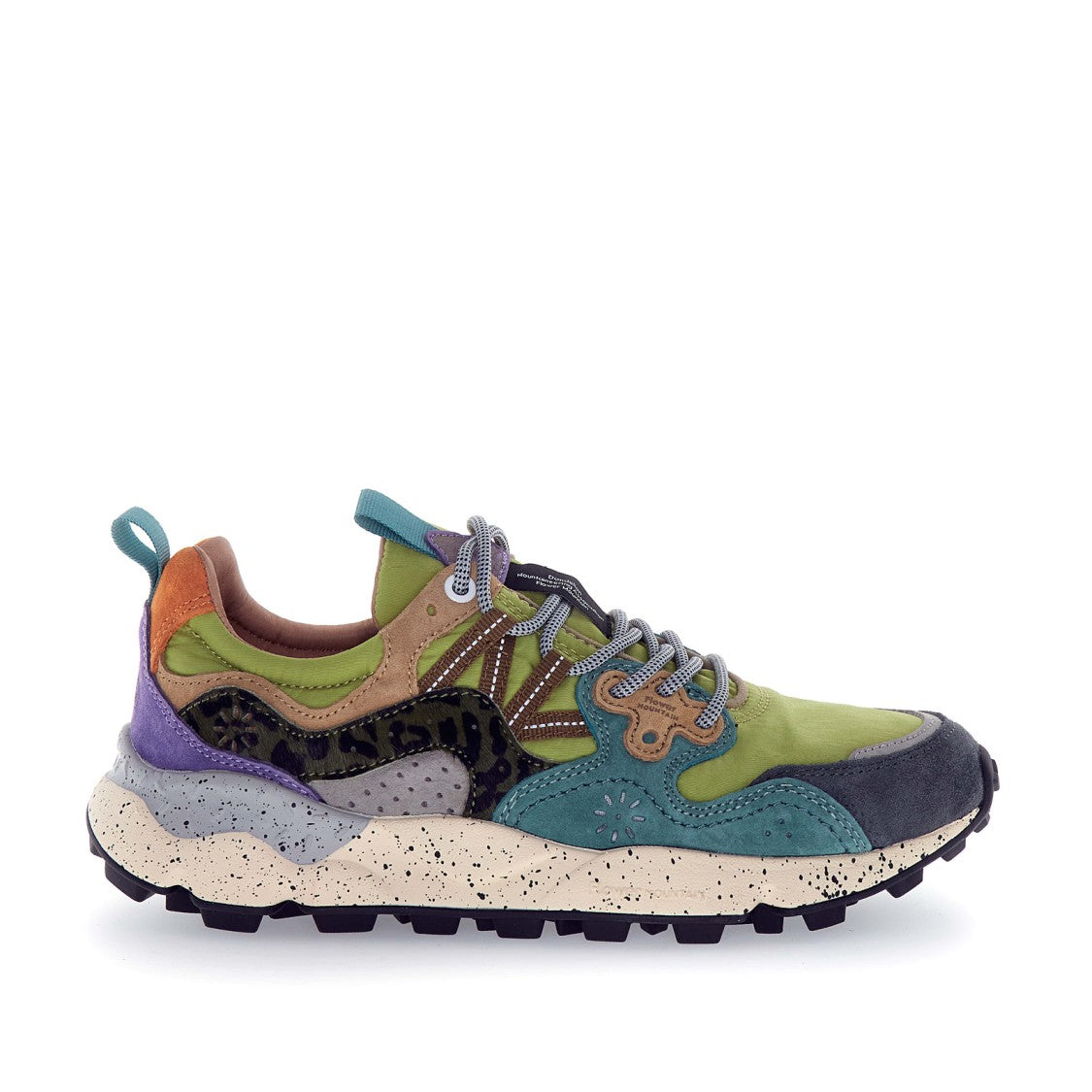 Flower Mountain Yamano Sneakers - Green/Grey/Petrol/Green/Black Spotted Pony Skin