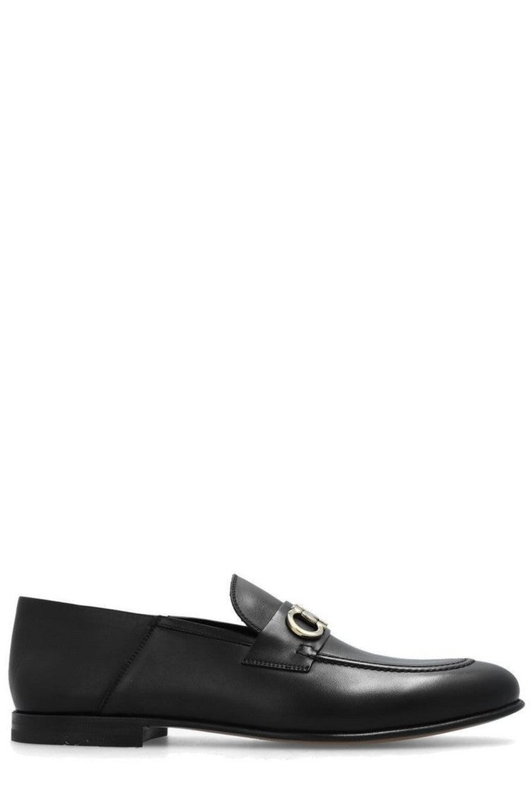 Salvatore Ferragamo Polished Leather Loafers With Decorative Metal Emblem