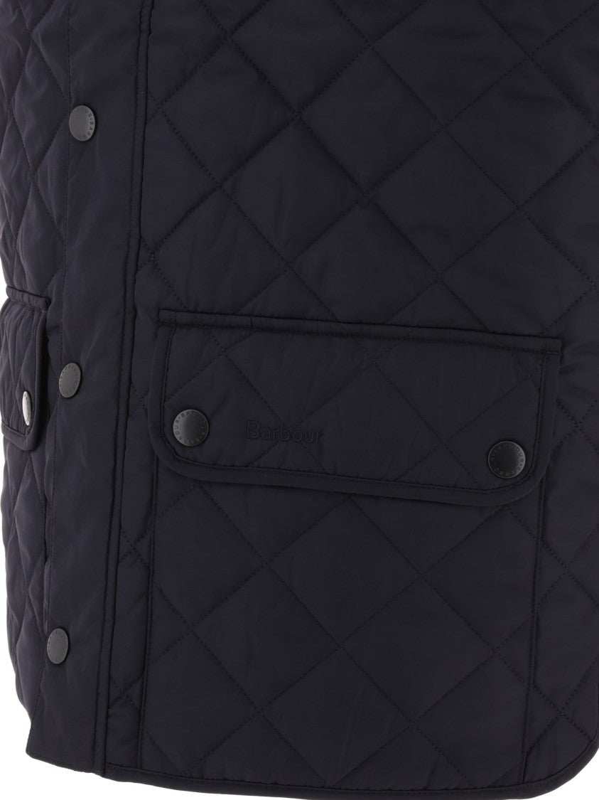 Barbour Sleeveless Quilted Blue Vest With High Collar And Dual Front Pockets