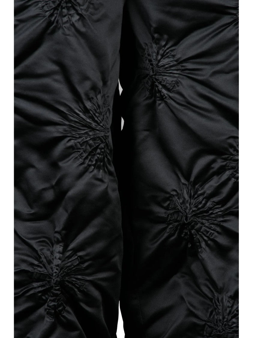 Bunzaburo Black Wide-Leg Gathered Texture Pants