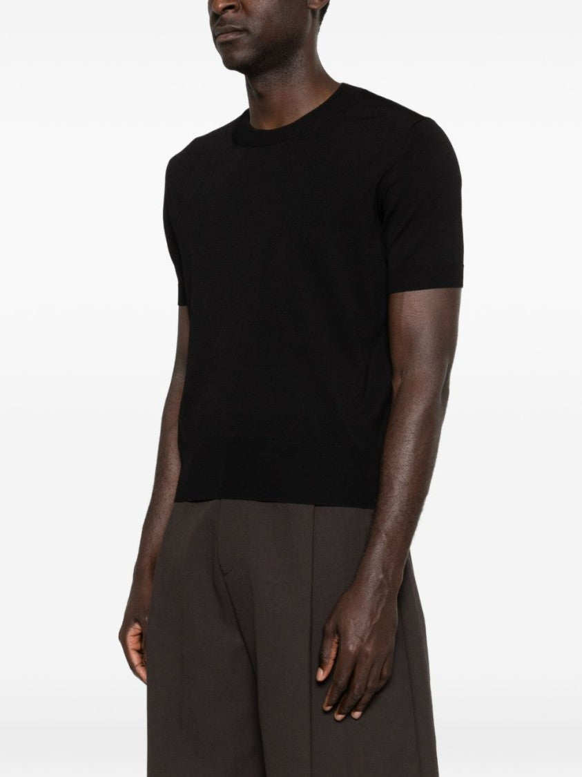 Ami Paris Black Knitted Crew Neck Short Sleeve T-Shirt