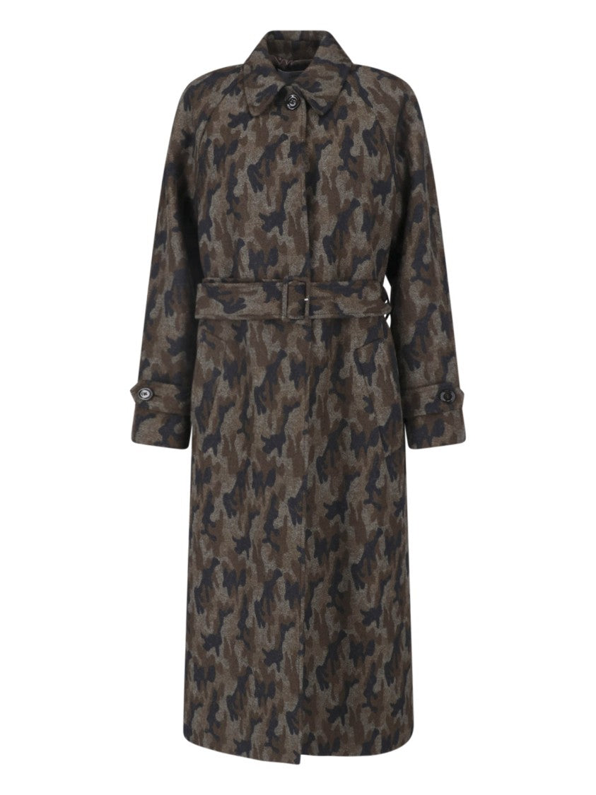 Lardini Multicolor Wool Camouflage Belted Coat