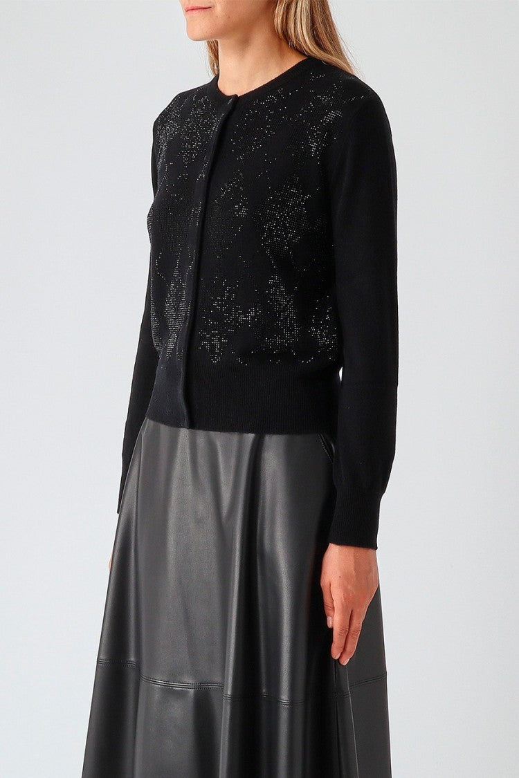 Max Mara Black Mstgiovane Diamond-Pattern Wool-Blend Cardigan