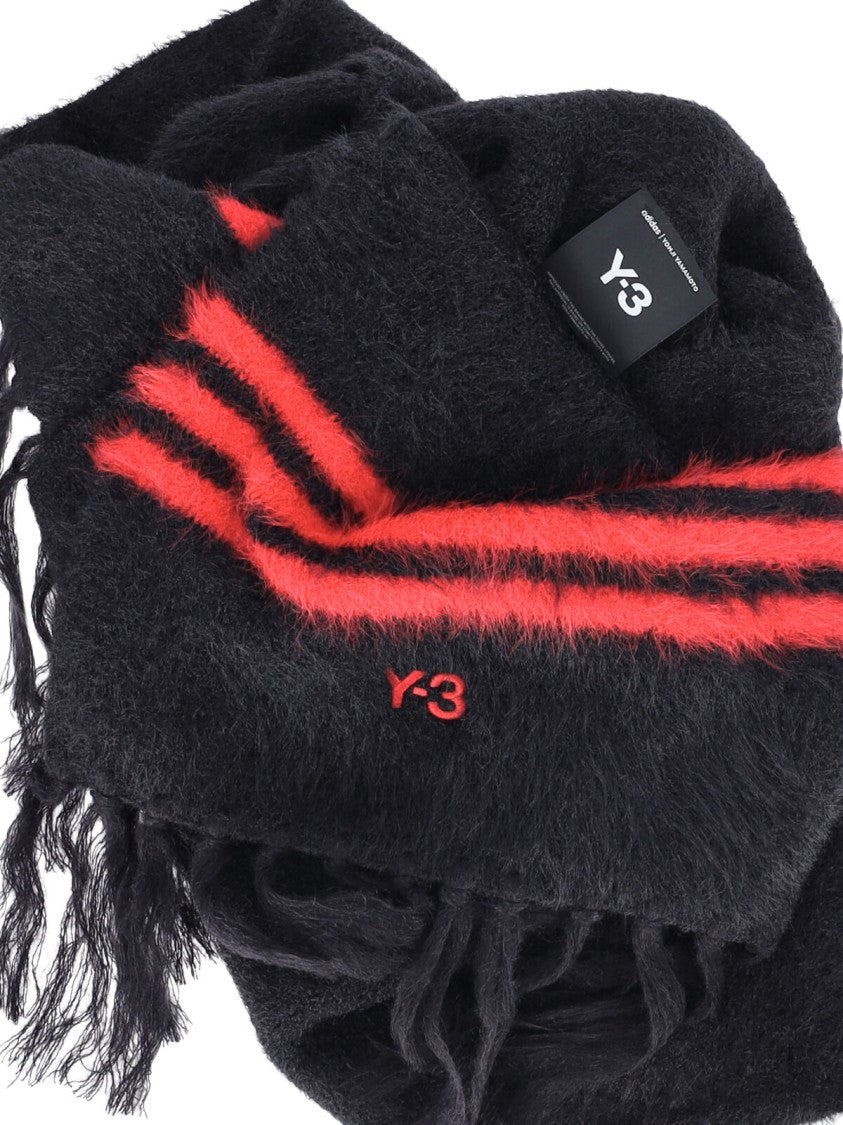 Y-3 Black 3-Stripes Fringed Scarf