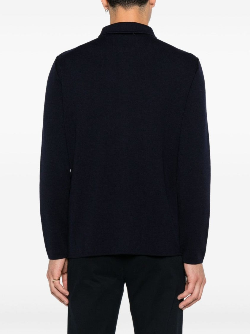 Lardini Navy Wool Jacket With Button Front