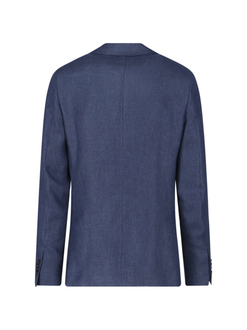 Zegna Blue Textured Wool-Linen Single-Breasted Blazer