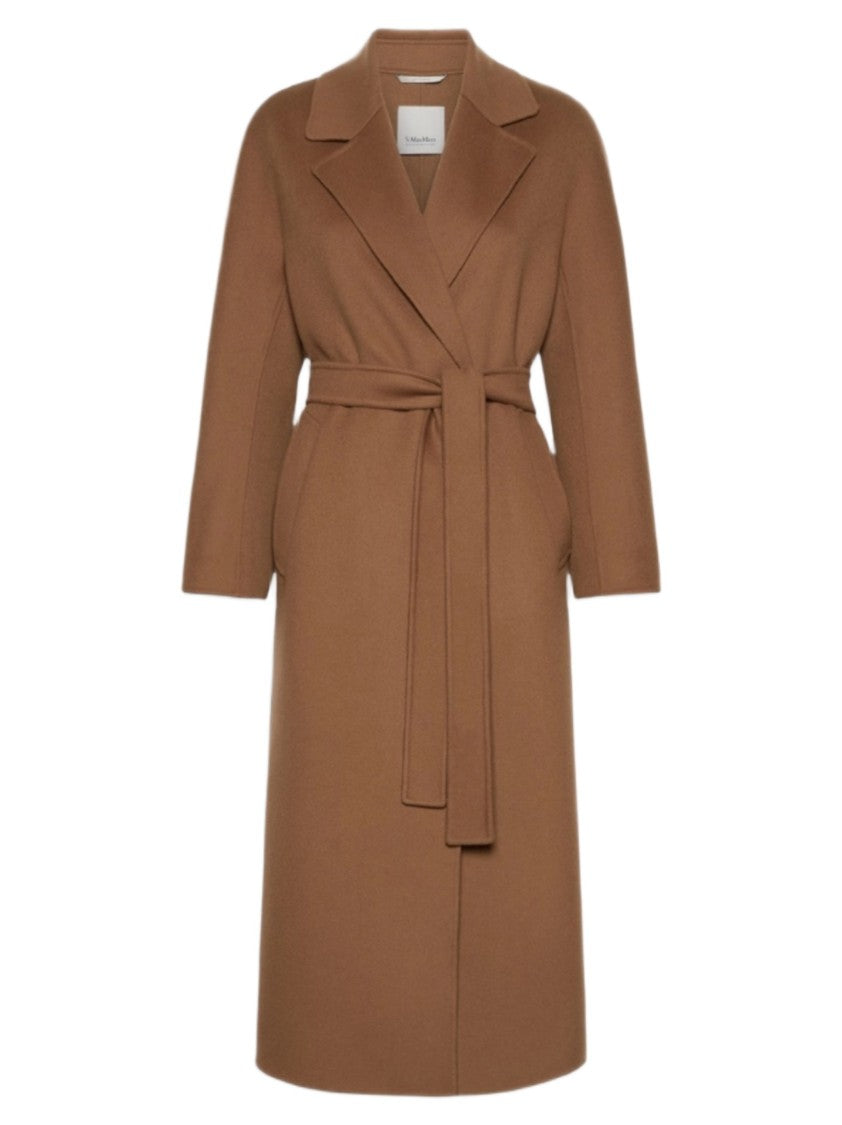 Max Mara Camel Wrap Coat With Classic Lapel And Minimalist Design