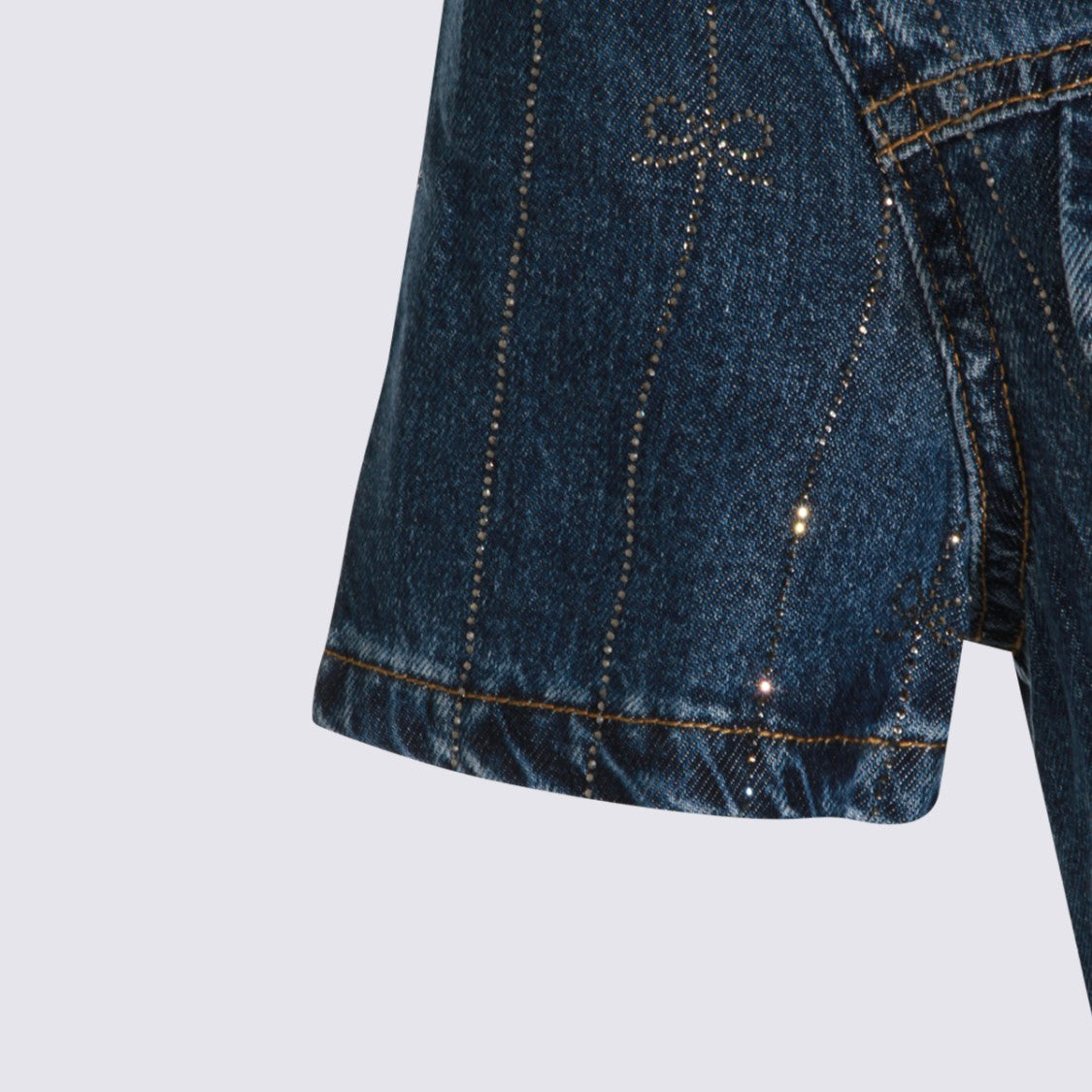 Self-Portrait Fitted Denim Mini Dress With Collared Neckline And Sparkling Accents