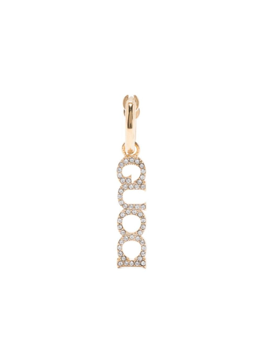 Gucci Gold Hoop Earrings With Crystal-Embellished Pendant