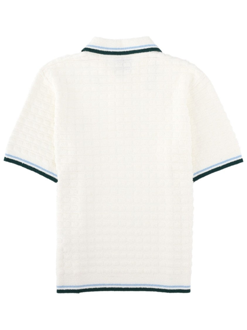 Casablanca Textured Bouclé Striped Cotton-Blend Polo Shirt