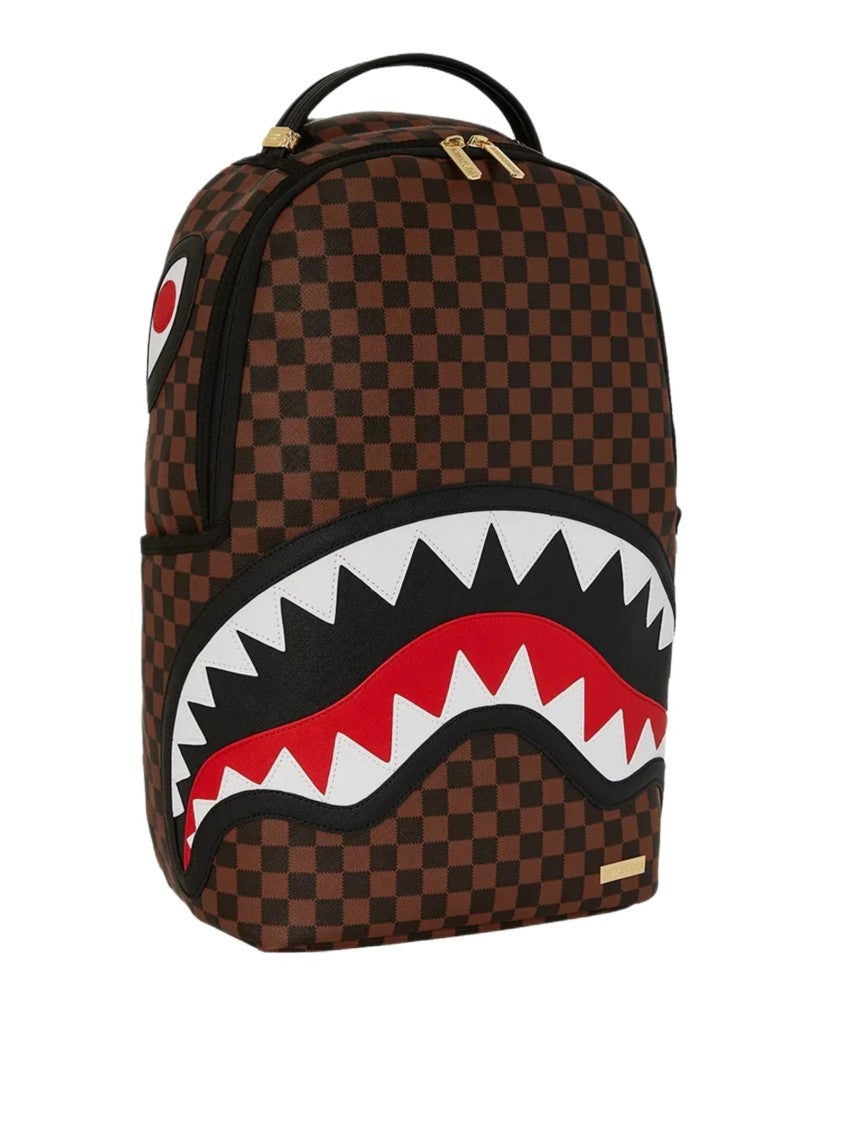 Sprayground Brown Checkered Sawtooth Shark Graphic Backpack