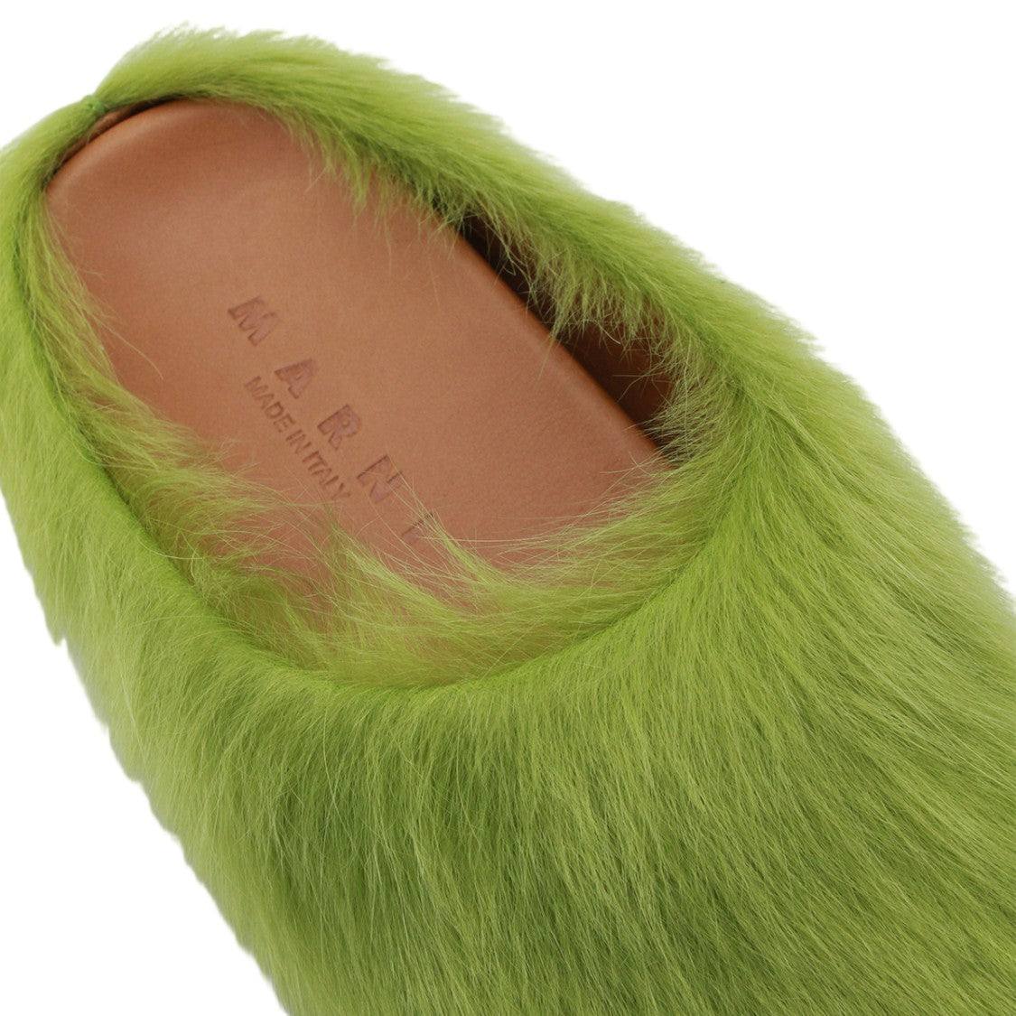 Marni Green Faux Fur Slip-On Sandals