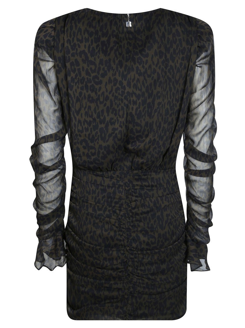 Rotate Ruched Flower Keyhole Sheer Sleeve Mini Dress