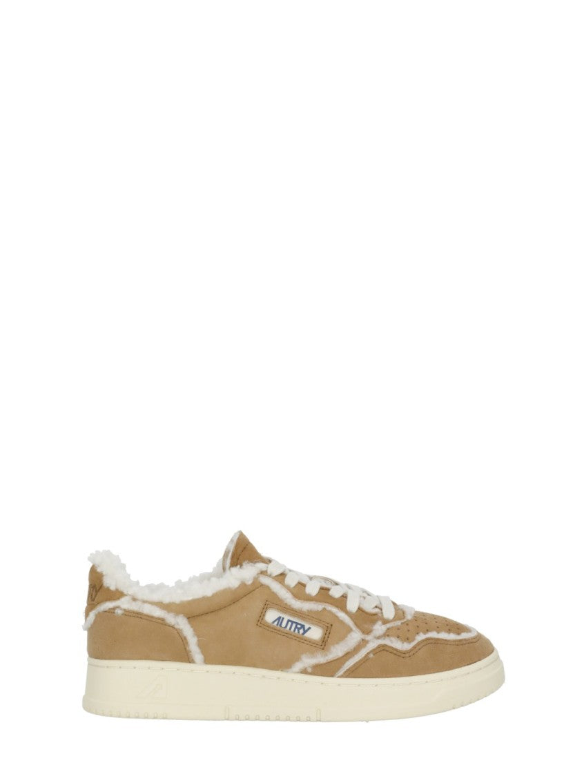 Autry Beige Suede Plush Fur Lining Low-Top Sneakers