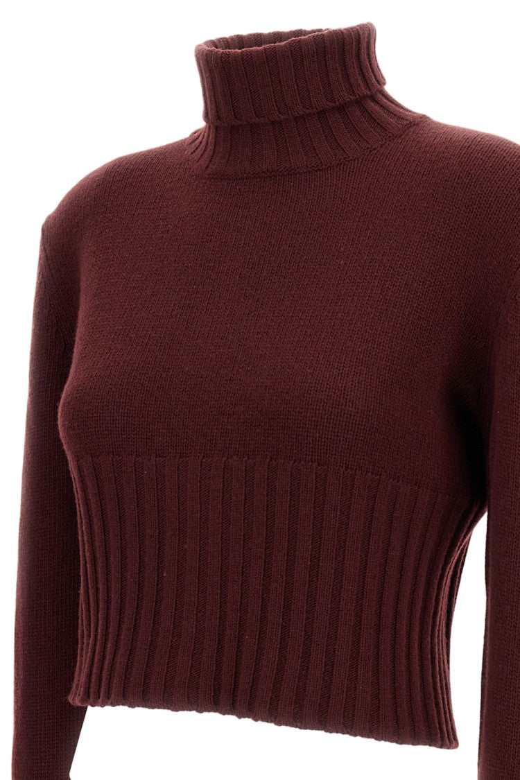 Plan C Cropped Wool Cardigan With Ribbed Trim