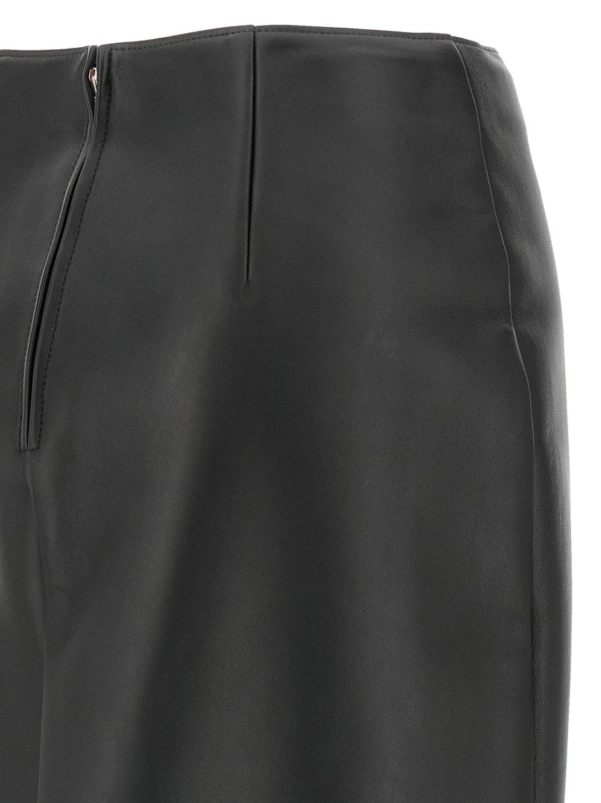 Fendi Peplum Midi Skirt In Soft Lamb Leather