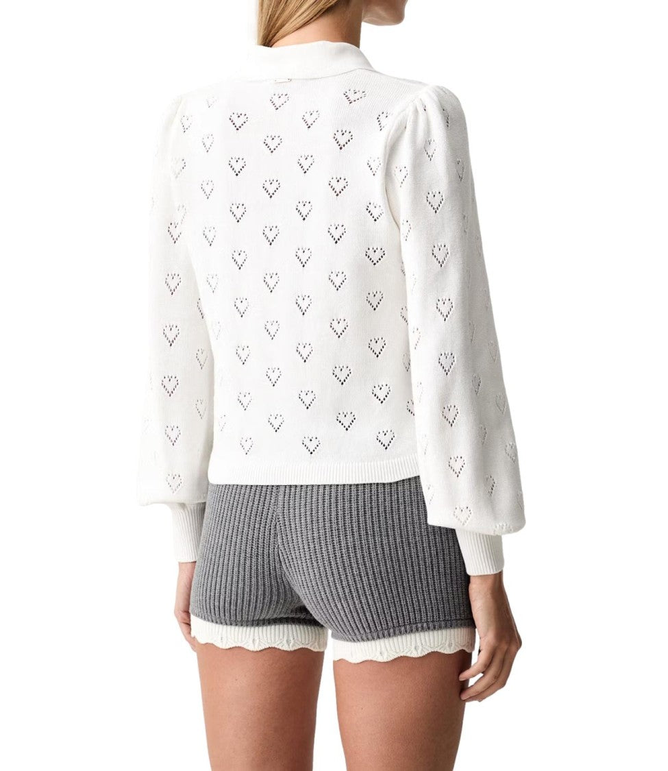 Twin-Set Heart Eyelet Collared Knit Sweater