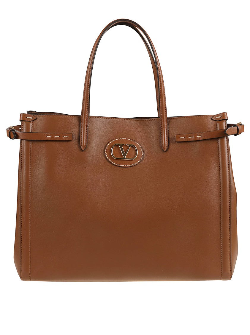 Valentino Garavani Structured Brown Calf Leather Shoulder Bag