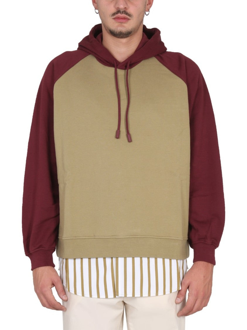 Sunnei Two-Tone Cotton Sweatshirt With Drawstring Hood