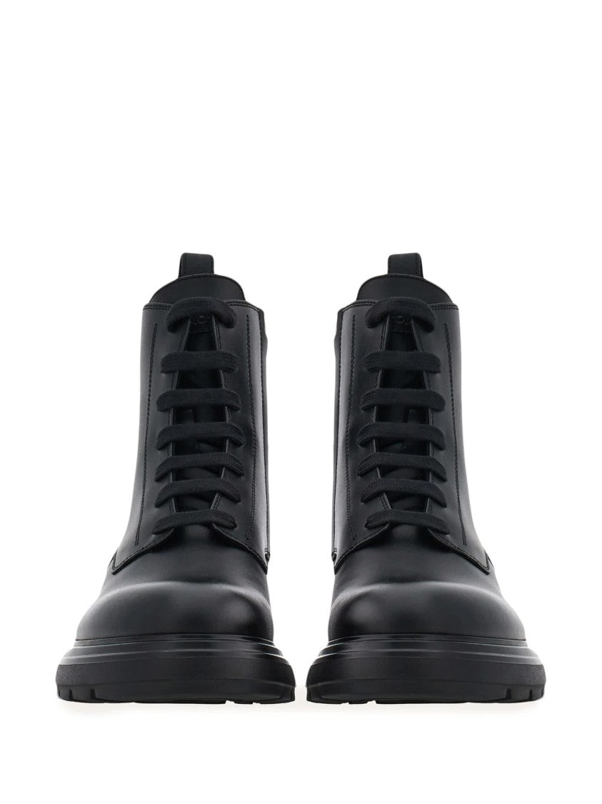 Salvatore Ferragamo Leather Dionne Lace-Up Rugged Ankle Boots