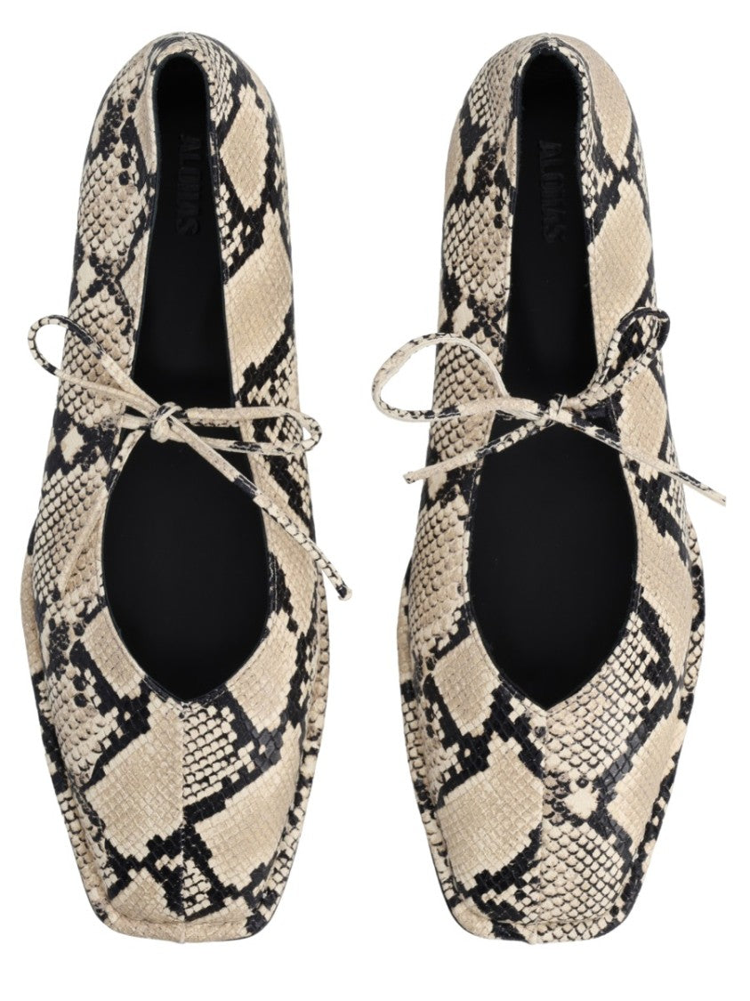 Alohas Natural Tabi Snakeskin Pattern Bow Flats