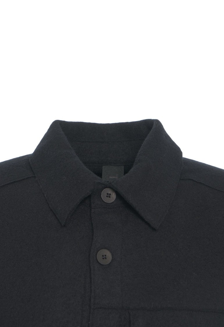 Transit Black Virgin Wool Overshirt With Classic Collar And Button Closure