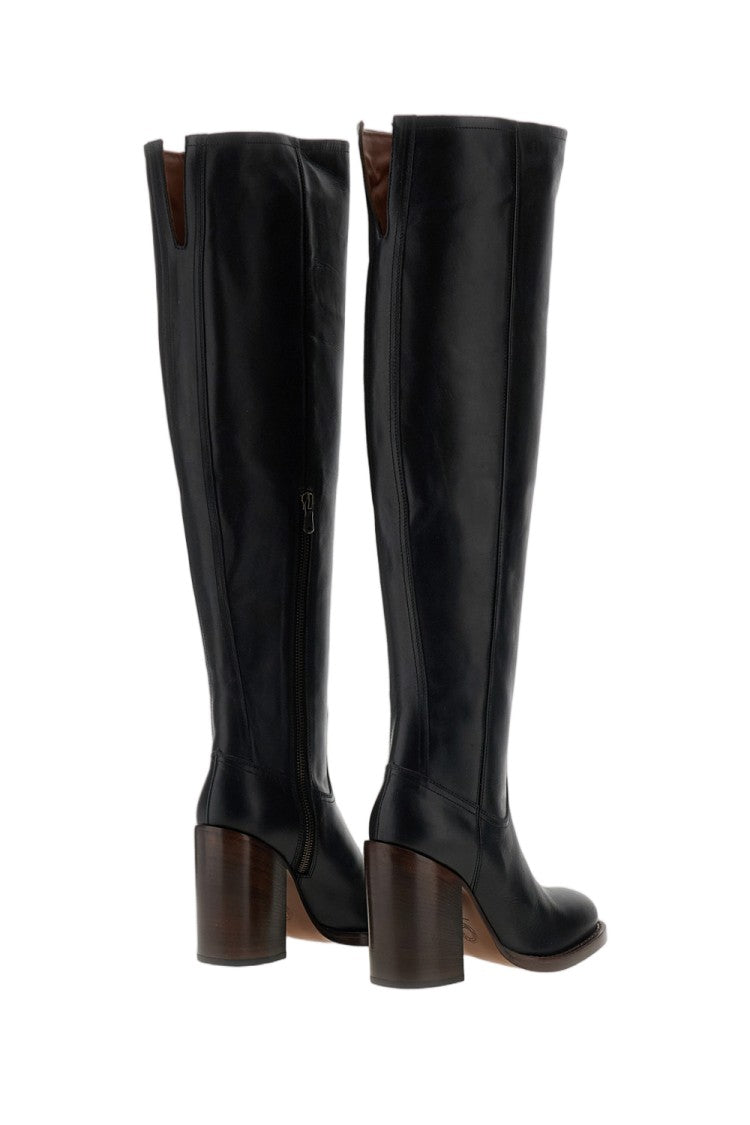 Dries Van Noten Black Wide Heel Smooth Leather Boots