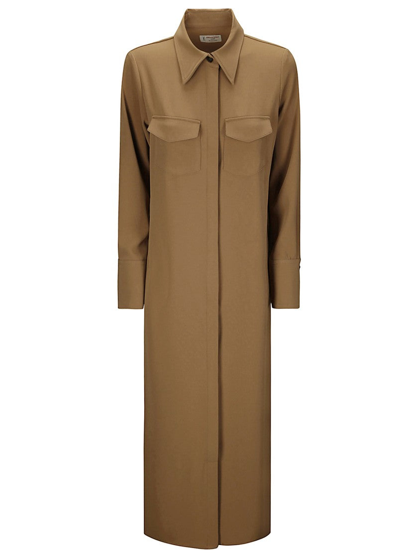 Alberto Biani Silk Maxi Shirt Dress With Classic Collar