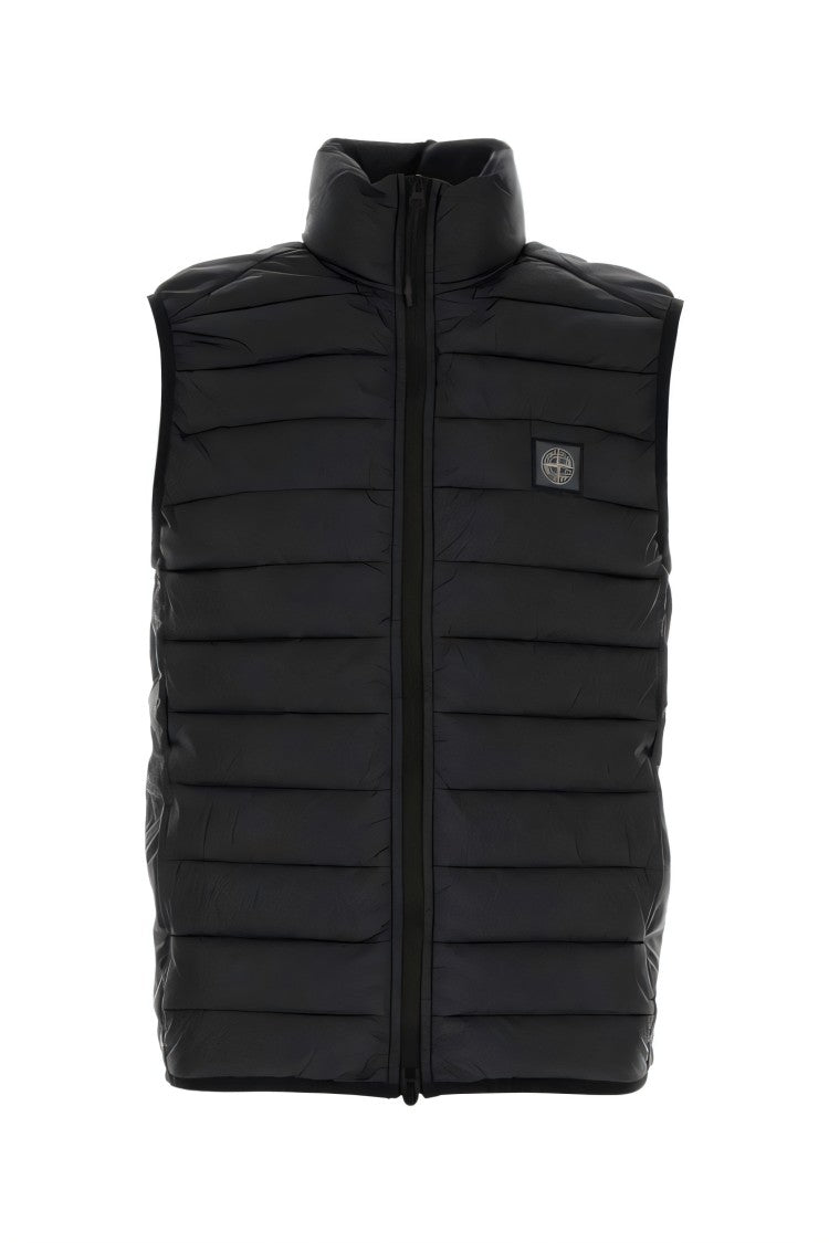 Stone Island Quilted Black Vest With High Collar And Full Zipper