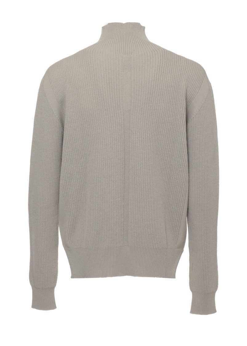 Rick Owens Grey Ribbed Knit High-Neck Sweater